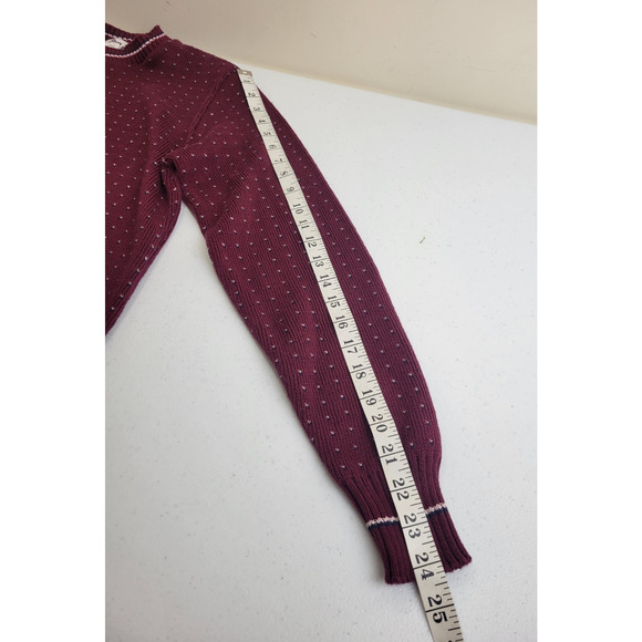 Vintage Woolrich Sweater Burgundy Polka Dot Ribbed Preppy Men's Size Small - Picture 5 of 9